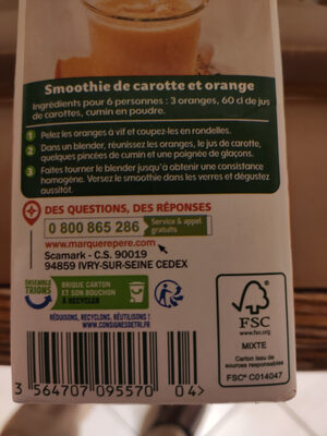 Pur jus de carotte bio - Instruction de recyclage et/ou informations d'emballage