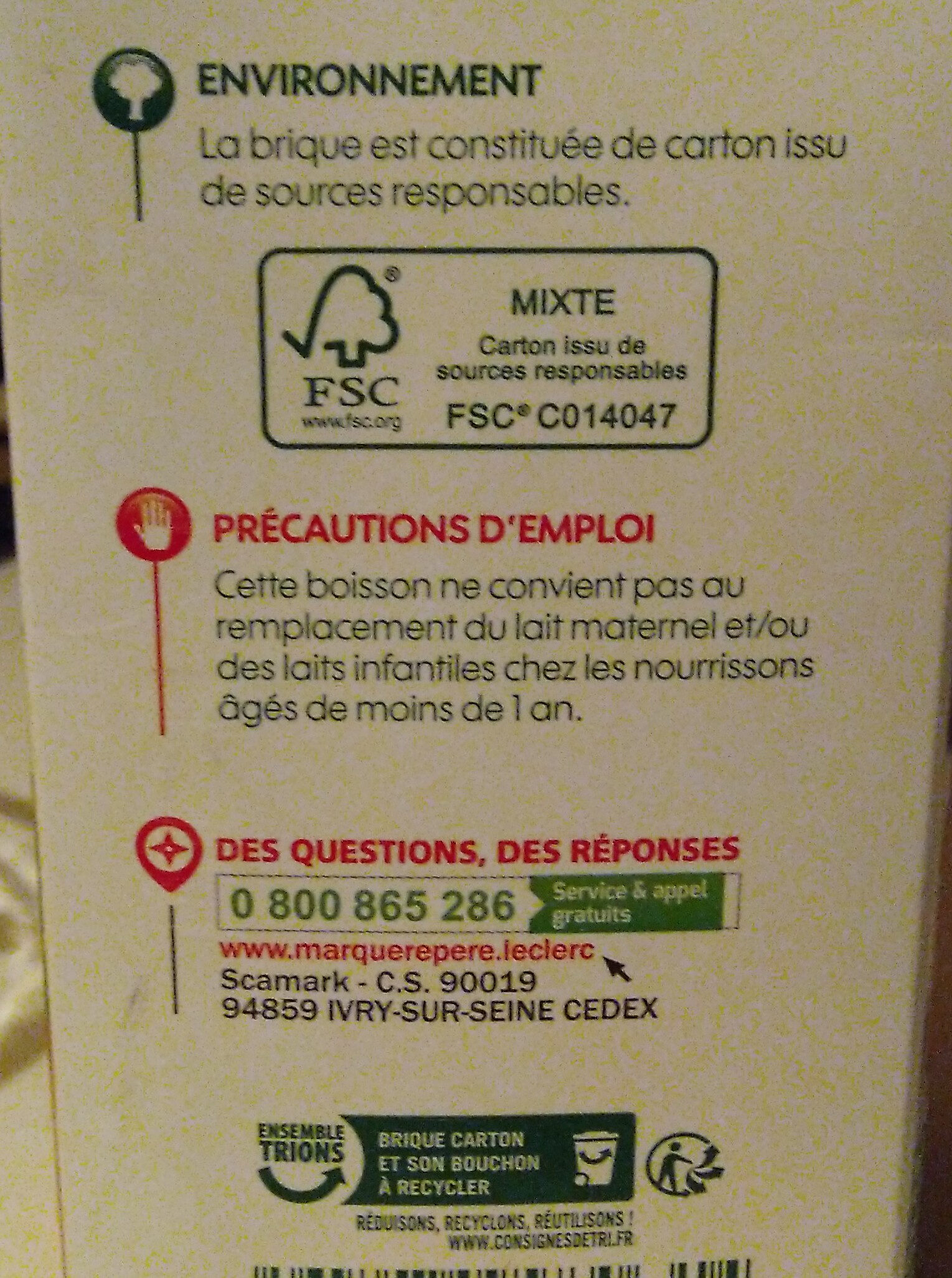 Lait soja vanille - Instrucciones de reciclaje y/o información de embalaje - fr