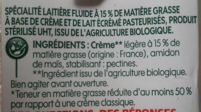 Crème fluide légère 15% MG - Ingredients - fr