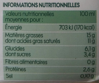 Crème fluide légère 15% MG - Nutrition facts - fr