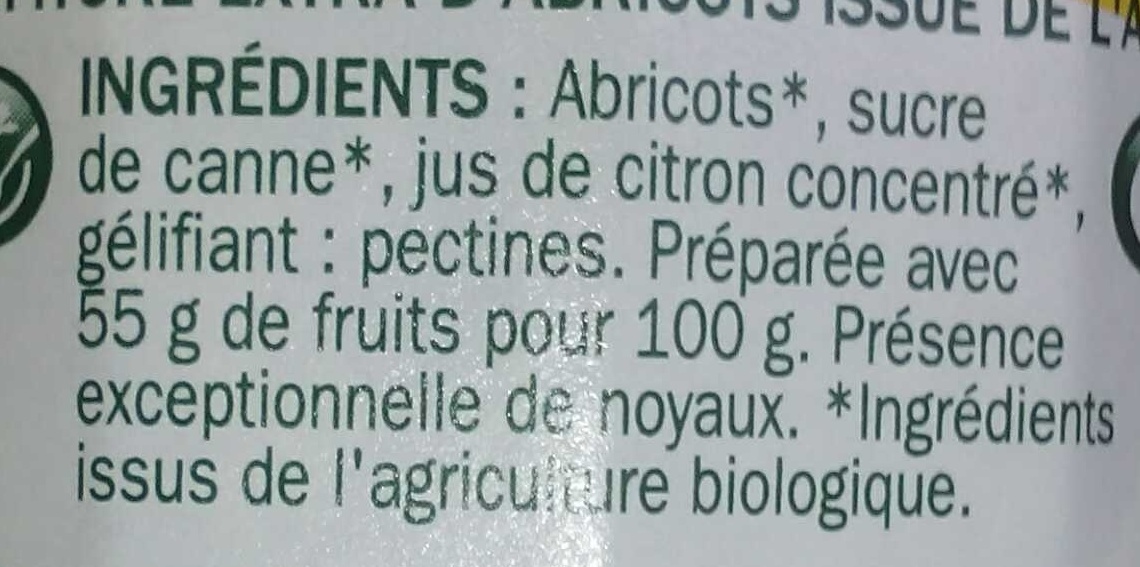 Confiture extra d'abricots bio - Ingrédients
