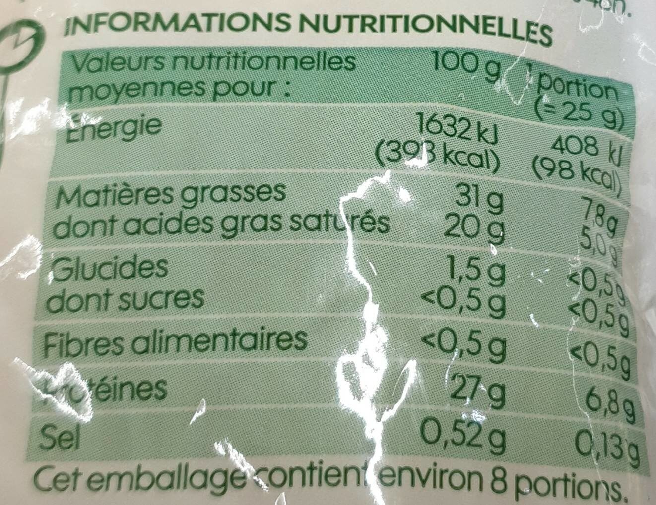 Râpé - حقائق غذائية - fr