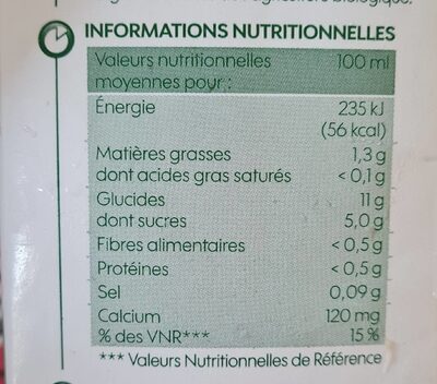 Boisson riz calcium - Nutrition facts - fr