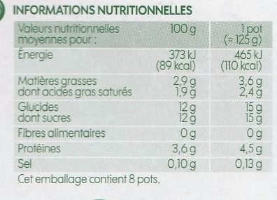 Yaourt brassé aux fruits mixés - حقائق غذائية - fr