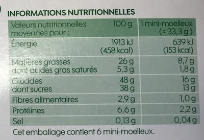 Mini moelleux chocolat bio x 6 - Nutrition facts - fr