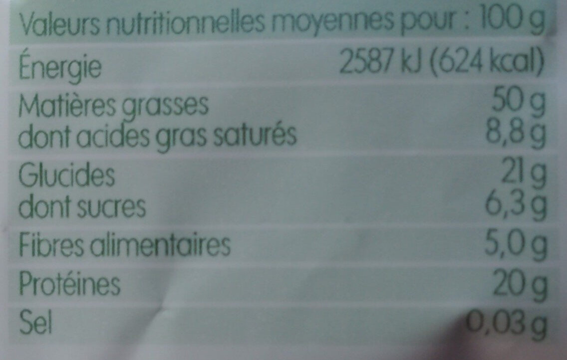 Bio village noix de cajou - Tableau nutritionnel