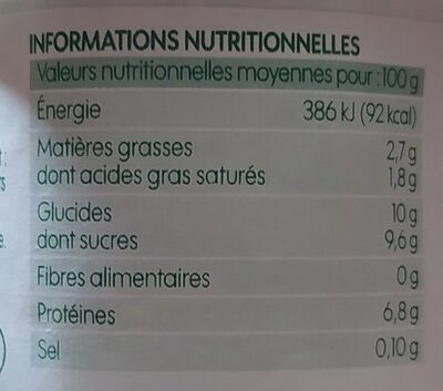 Fromage frais vanille - Valori nutrizionali - fr