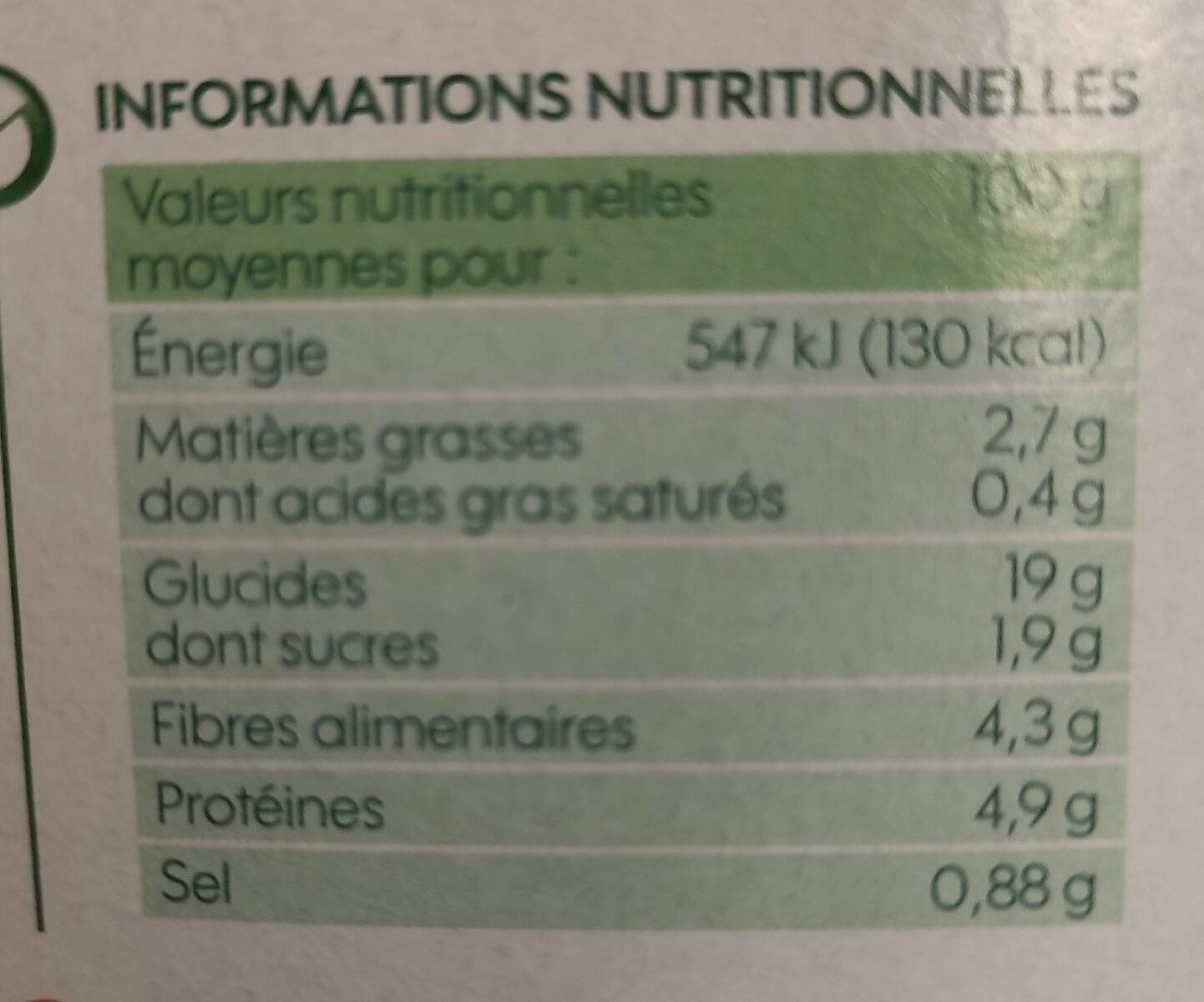 Tajine végétarien - Informació nutricional - fr