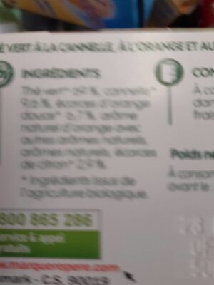 Thé vert agrumes cannelle bio x 20 sachets - Tableau nutritionnel