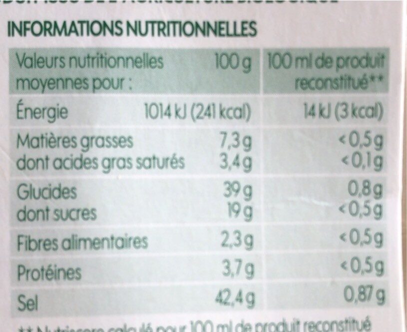 Bouillon saveur bouquet garni - Nutrition facts - fr
