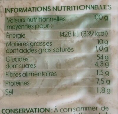 Tortillas de blé nature - Tableau nutritionnel