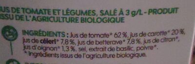 BIO -village 100% pur jus de légumed - Ingrédients