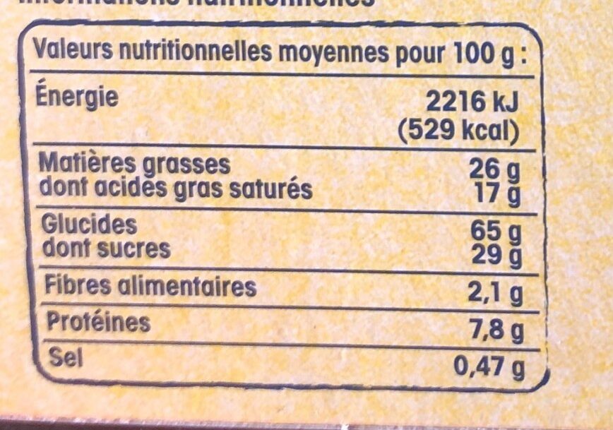 Broyé du Poitou - Información nutricional - fr