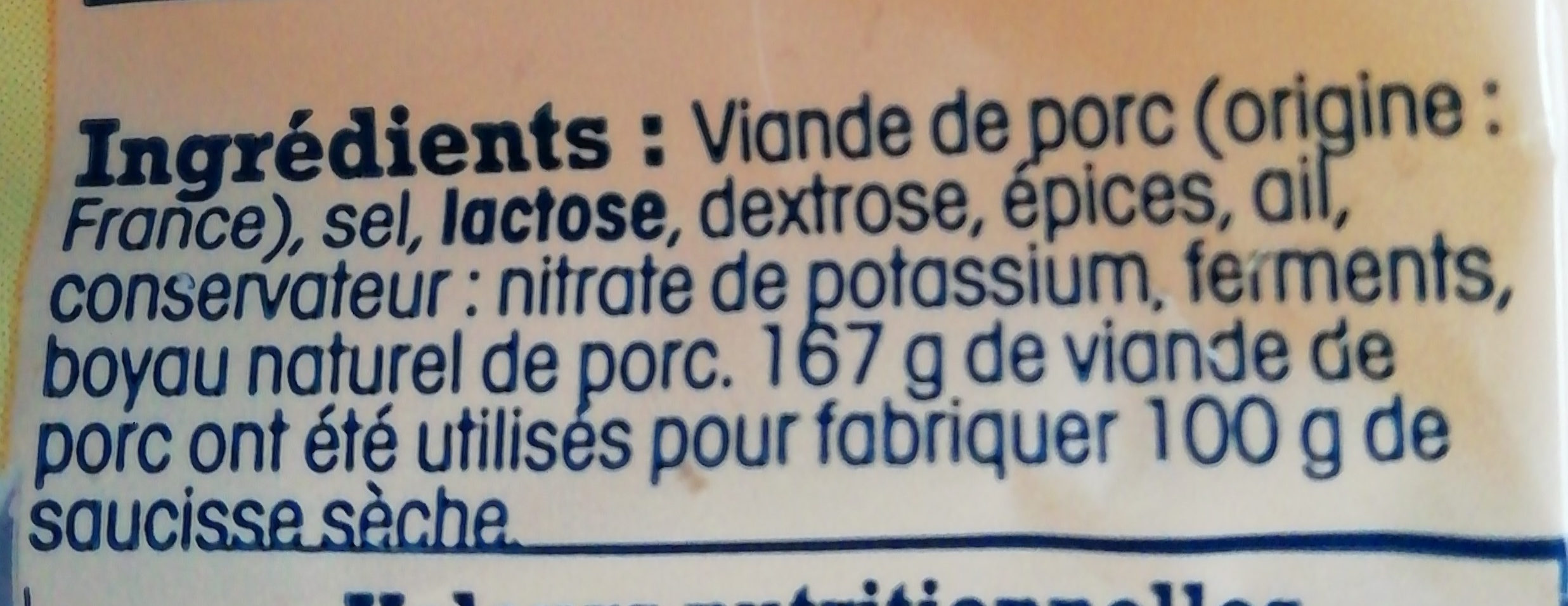 Saucisse Seche - Ingredients - fr