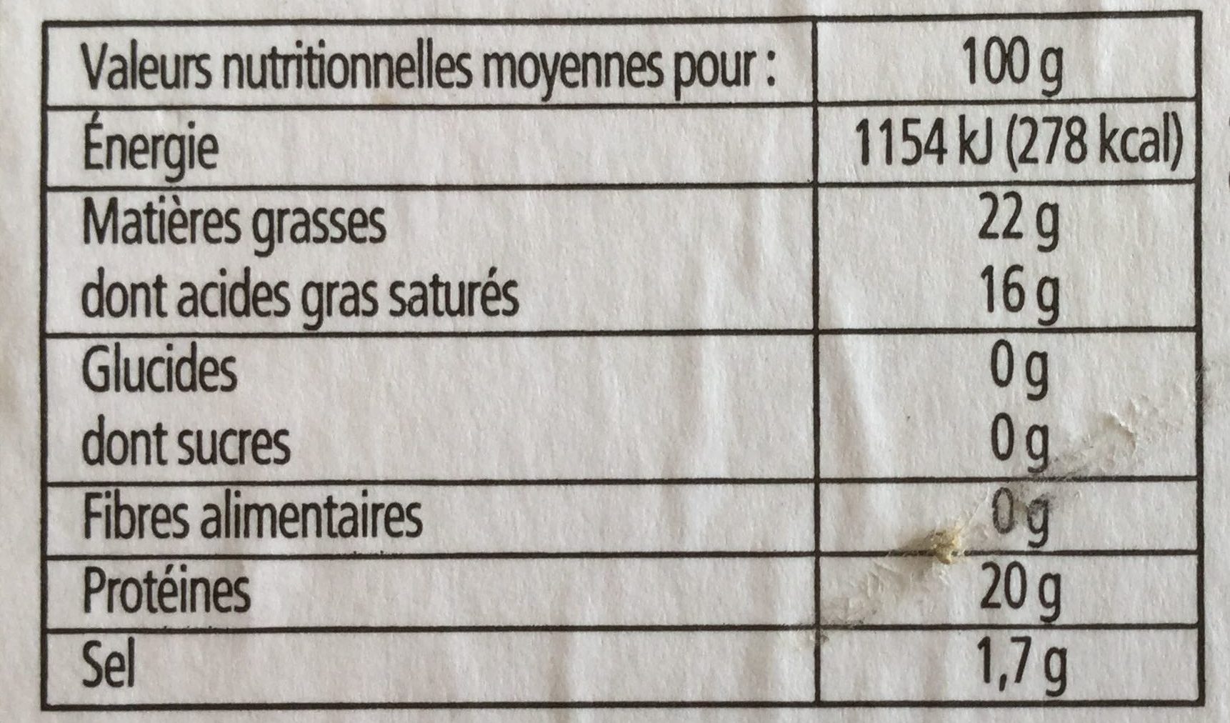 Camembert de Normandie AOP - Información nutricional - fr
