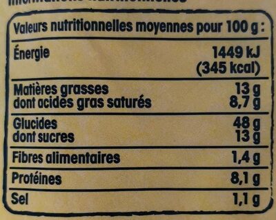Brioche vendéenne IGP - Nutrition facts - fr