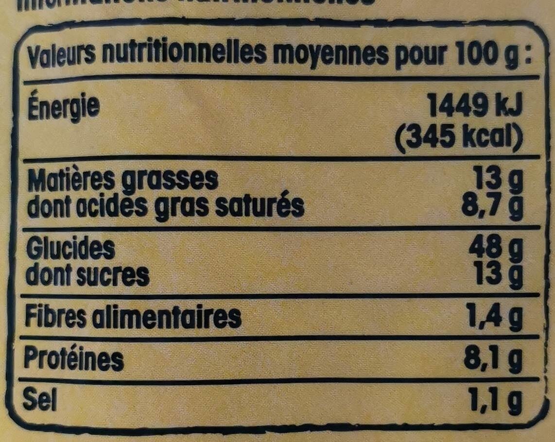Brioche vendéenne IGP - Nutrition facts - fr