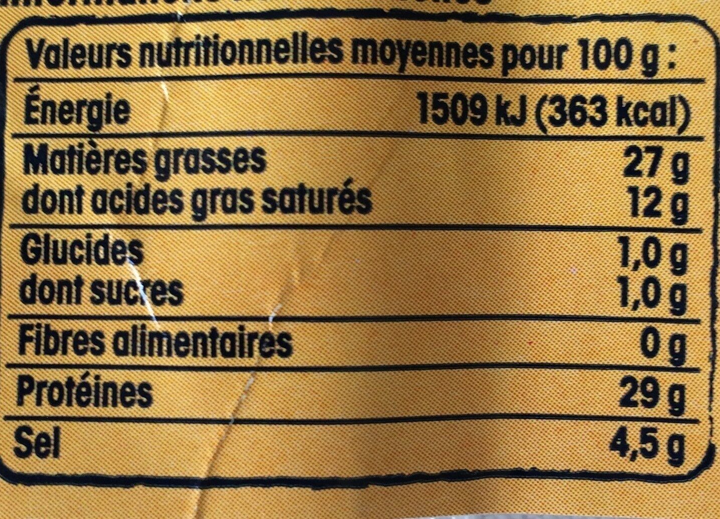 Véritable rosette de Lyon - Nutrition facts - fr