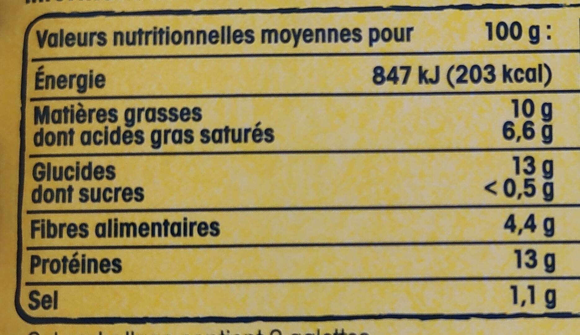 2 Galettes de Bretagne Jambon et Emmental - Tableau nutritionnel