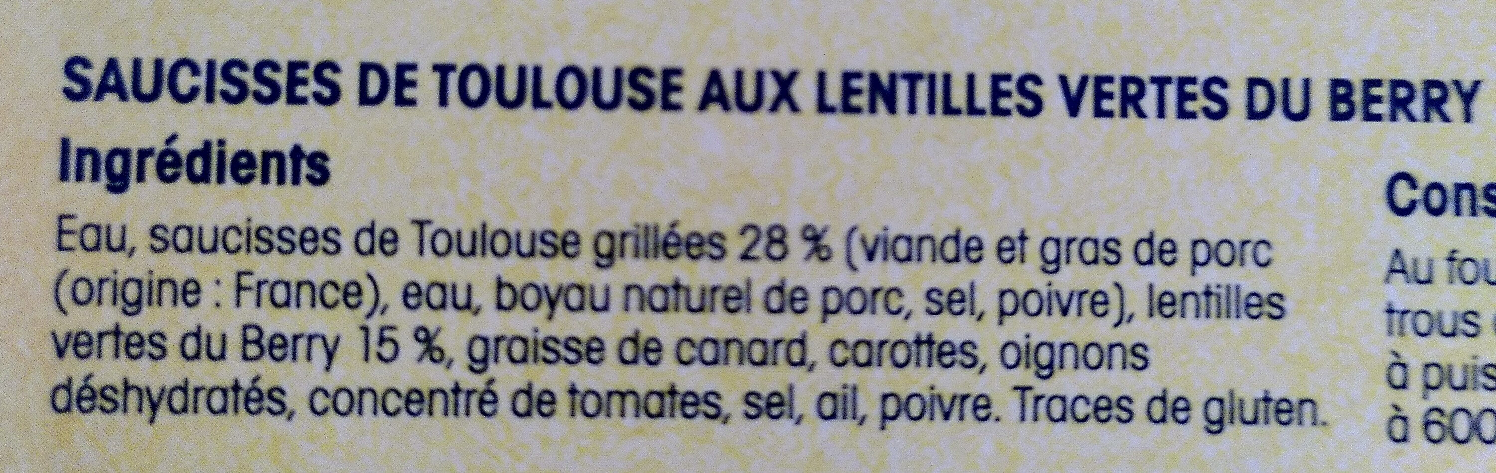 Saucisses de Toulouse aux lentilles vertes du Berry - Ingrédients