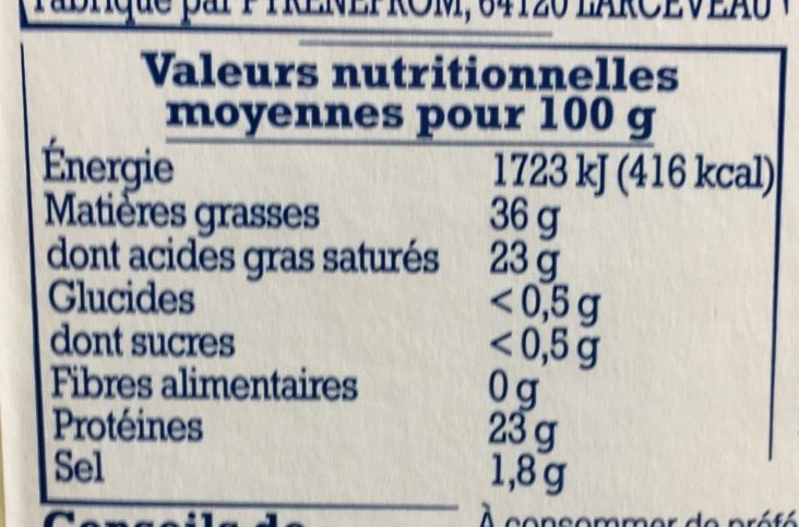 Fromage Ossau iraty - Nutrition facts - fr