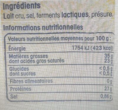 Comté 15 mois - Nutrition facts - fr