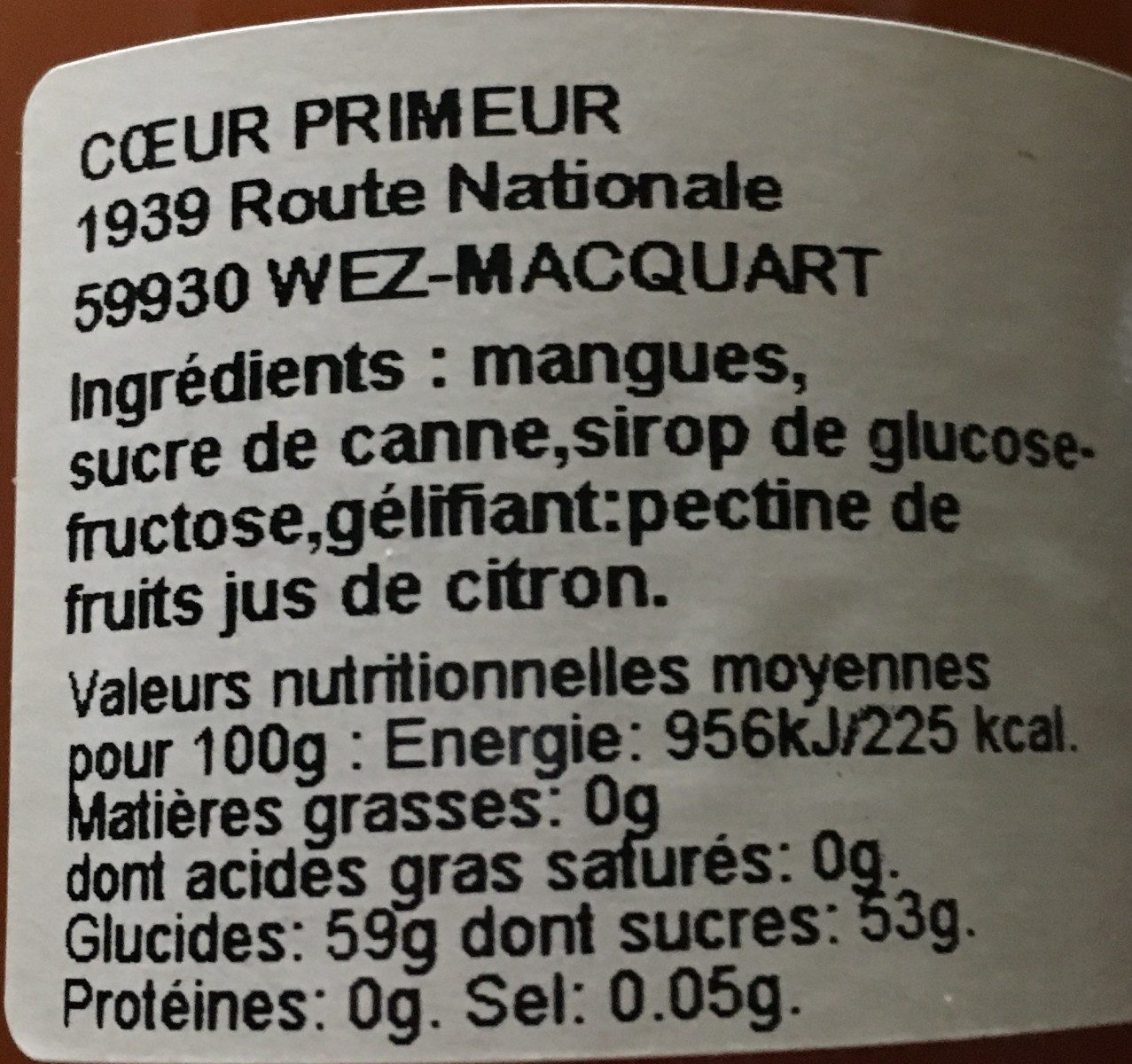 Confiture Extra de Mangues - Ingredients - fr