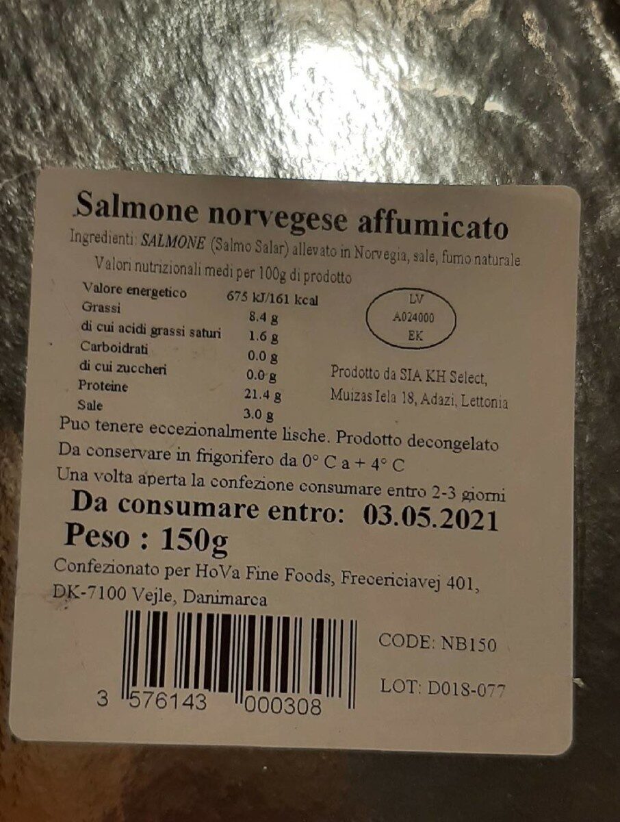 Salmone norvegese affumicato - Valori nutrizionali