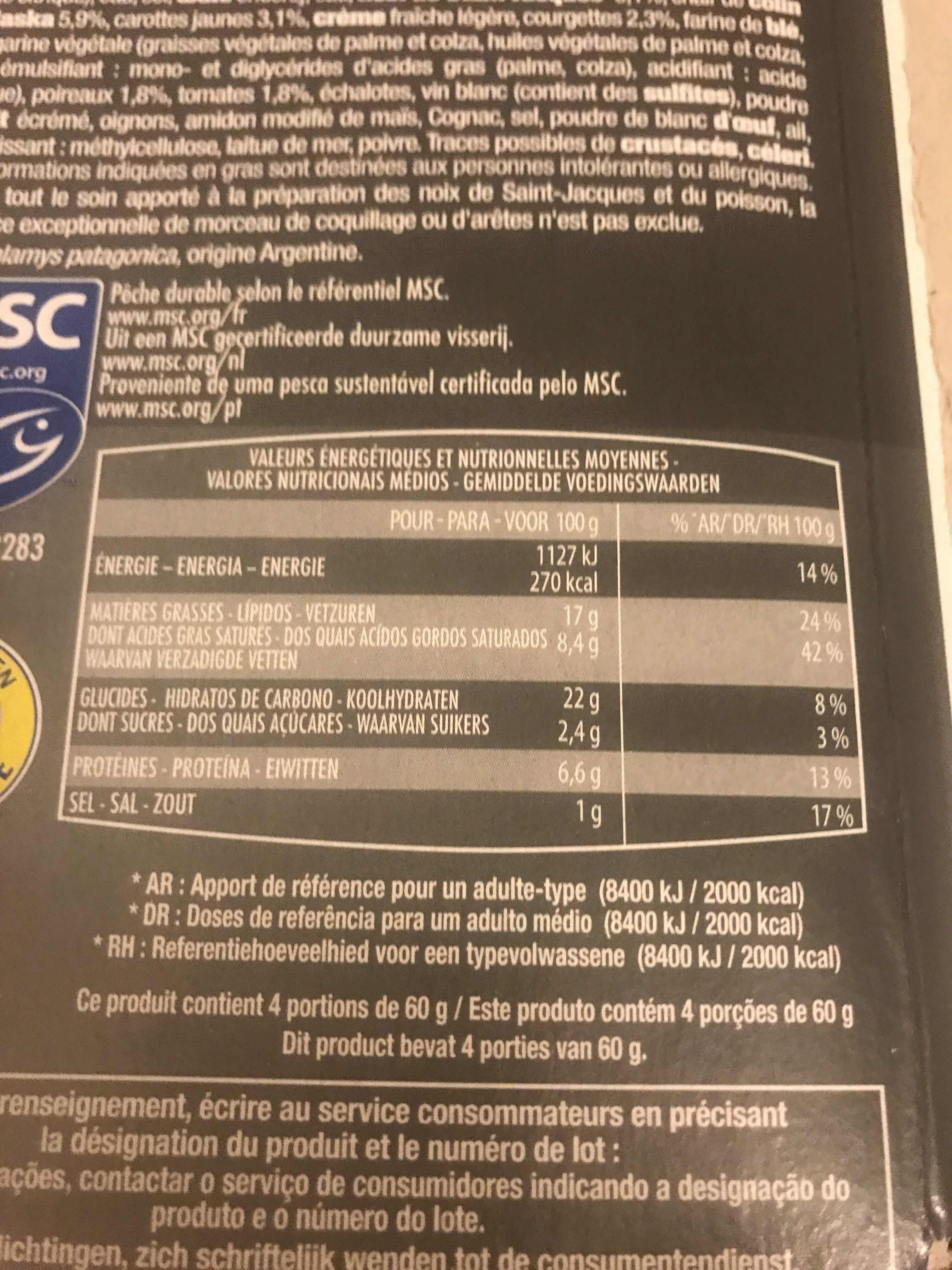 Feuilletés noix de Saint Jacques et colin d'alaska - Nutrition facts - fr
