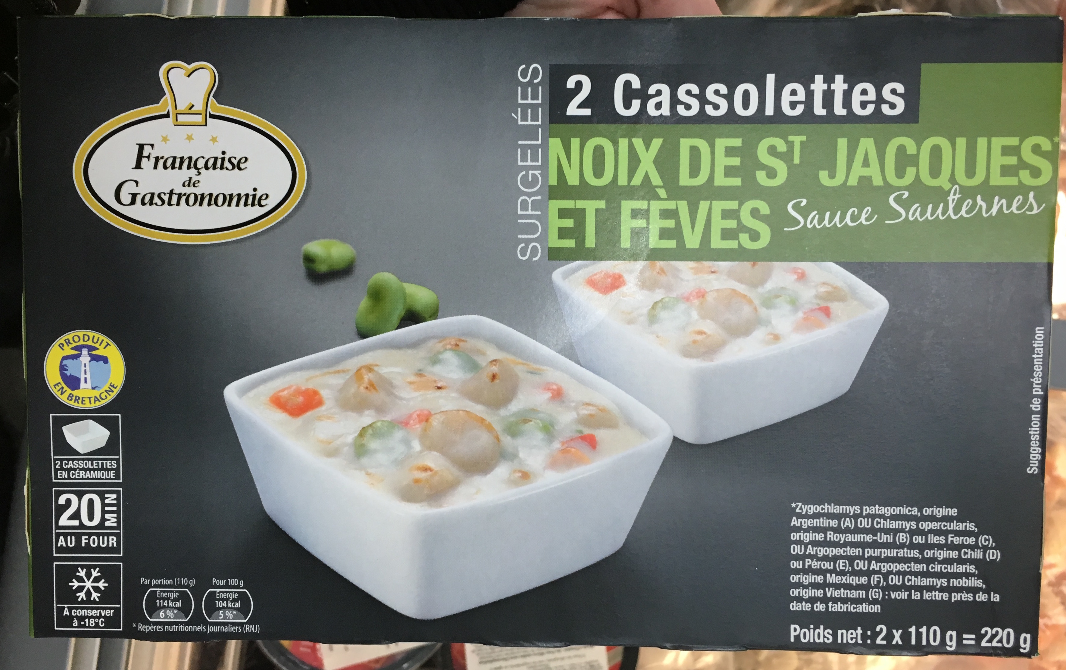 2 cassolettes surgelées Noix de St Jacques et Fèves sauce Sauternes - Produkt - fr