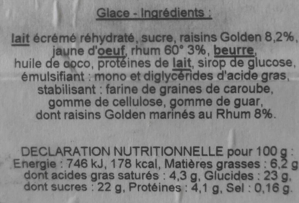 Glace Rhume Raisin - Nutrition facts - fr