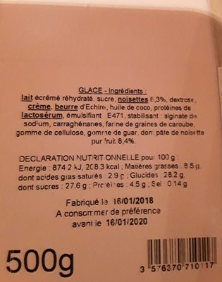 Glace artisanale noisette - Ingredients - fr