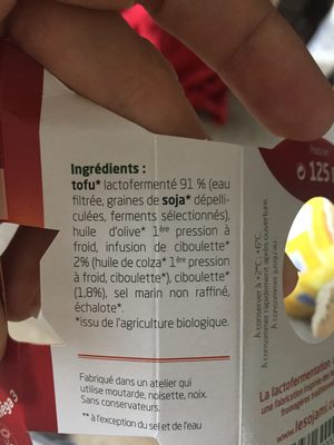 Sojami à tartiner ciboulette échalote - 125g - Ingredients