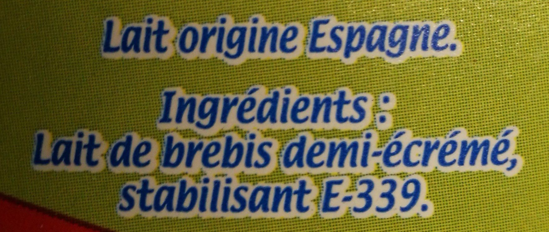 Lait de Brebis - Ingredients - fr