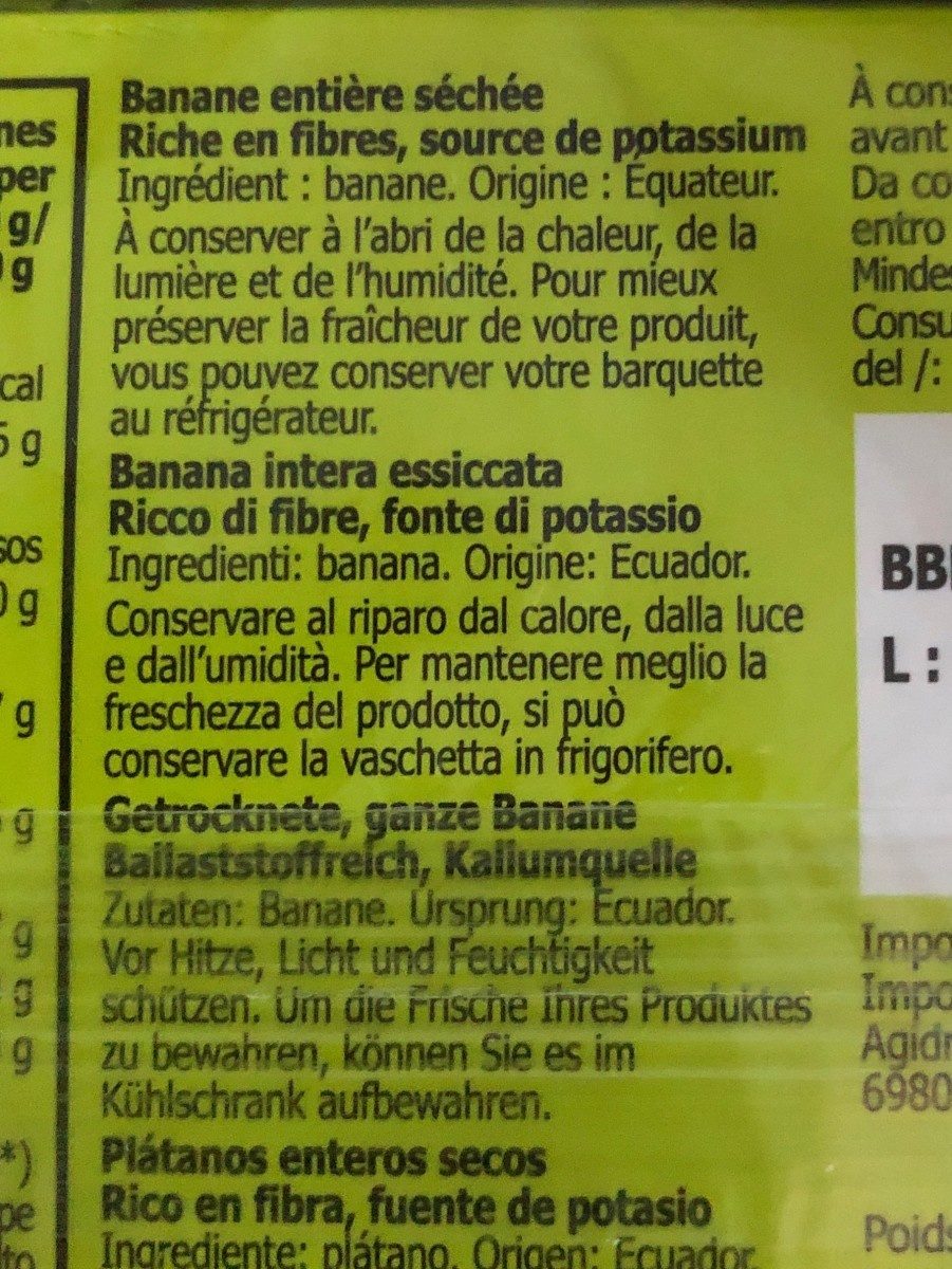 Banane entière séchée - Ingrédients
