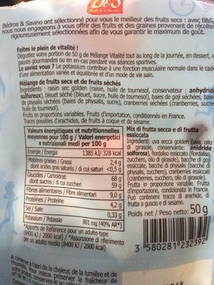 Mélange Vitalité - Nutrition facts - fr