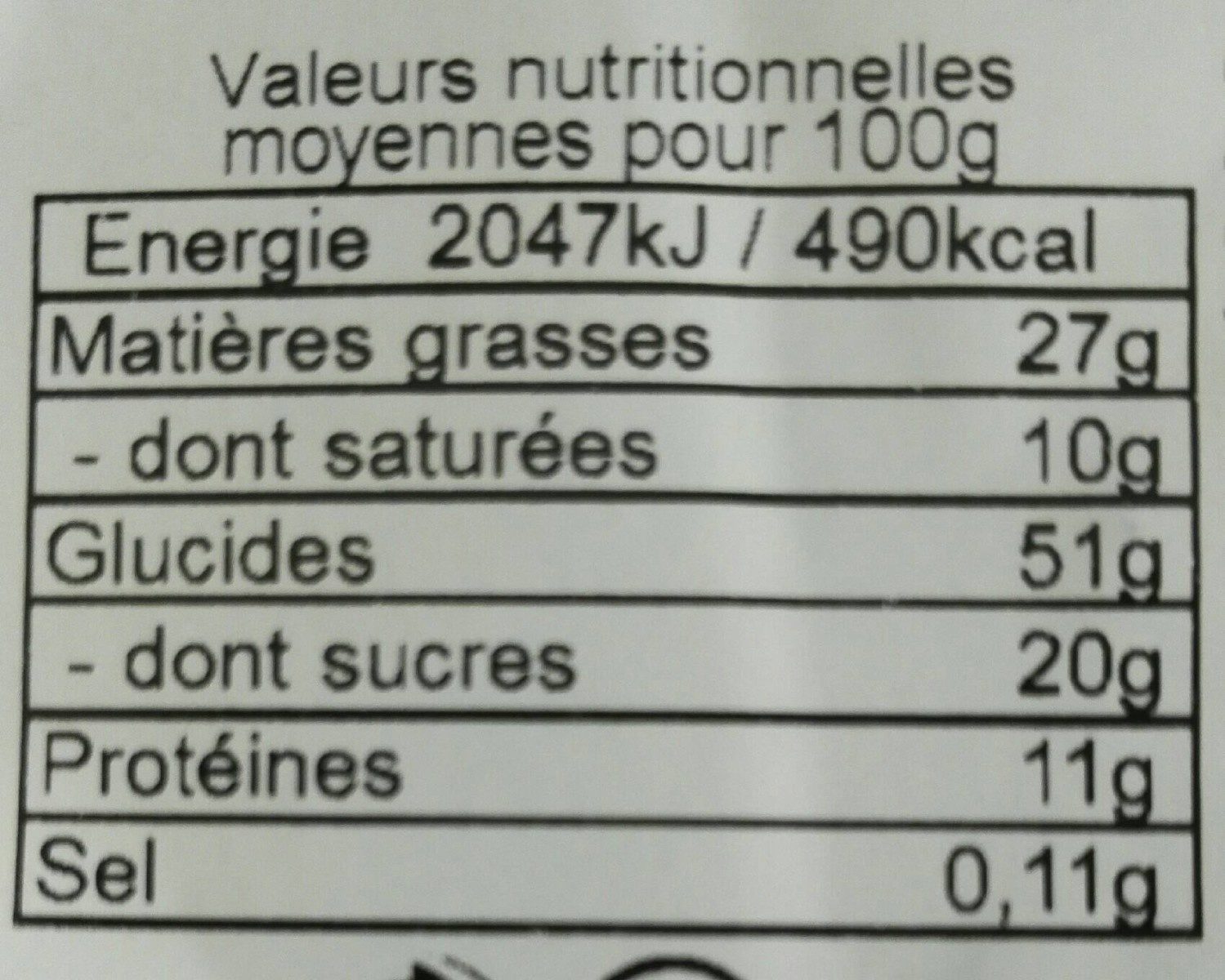 Corne amande ×4 - Nutrition facts - fr