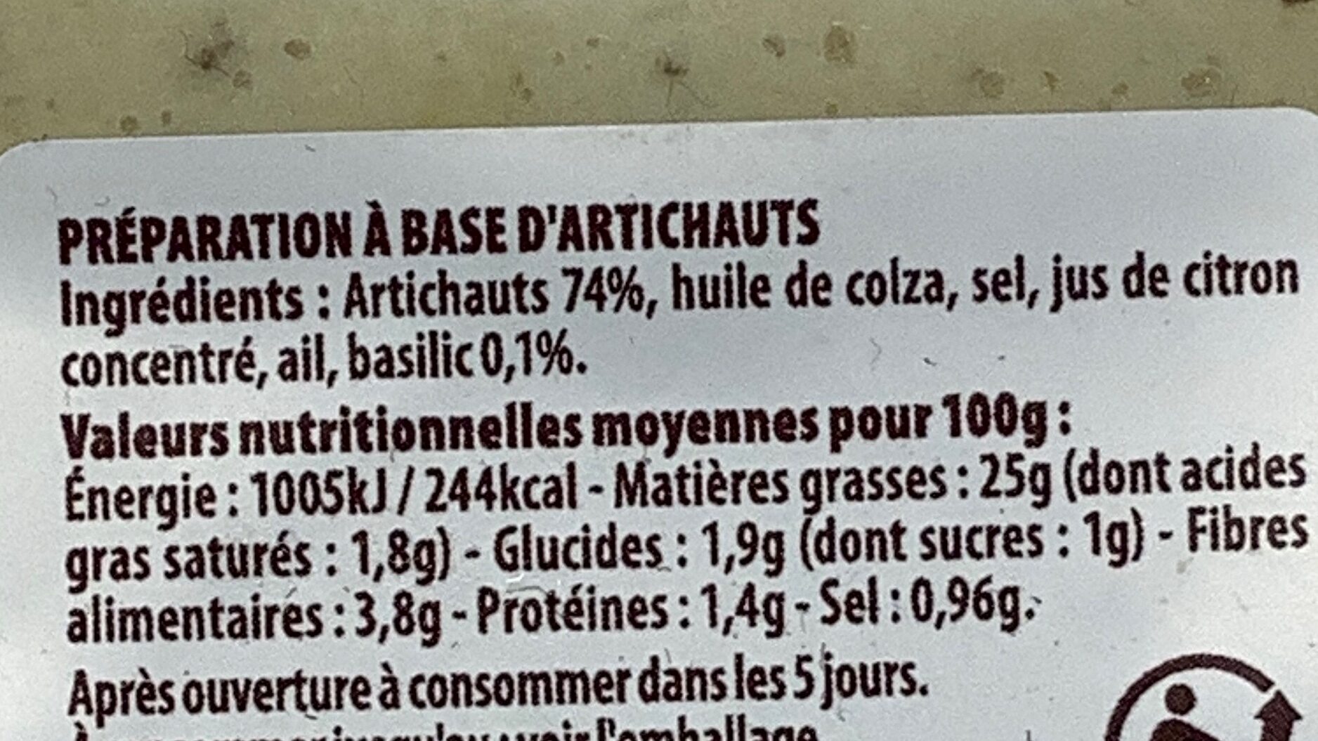Artichauts au basilic - Ingredienser - fr