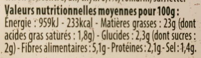Artichauts Grillés au Thym - Tableau nutritionnel