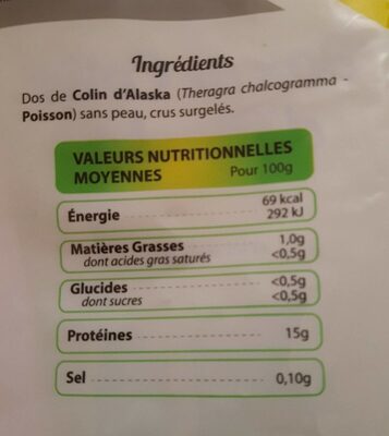 Dos de colin d'alaska - Nutrition facts - fr