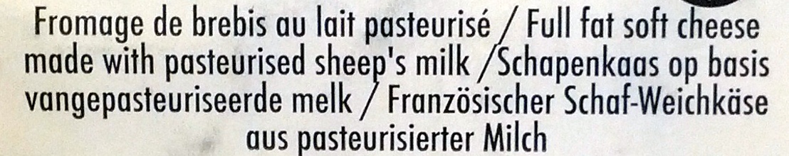 Fromage de brebis au lait pasteurisé (28% MG) - Ingrédients