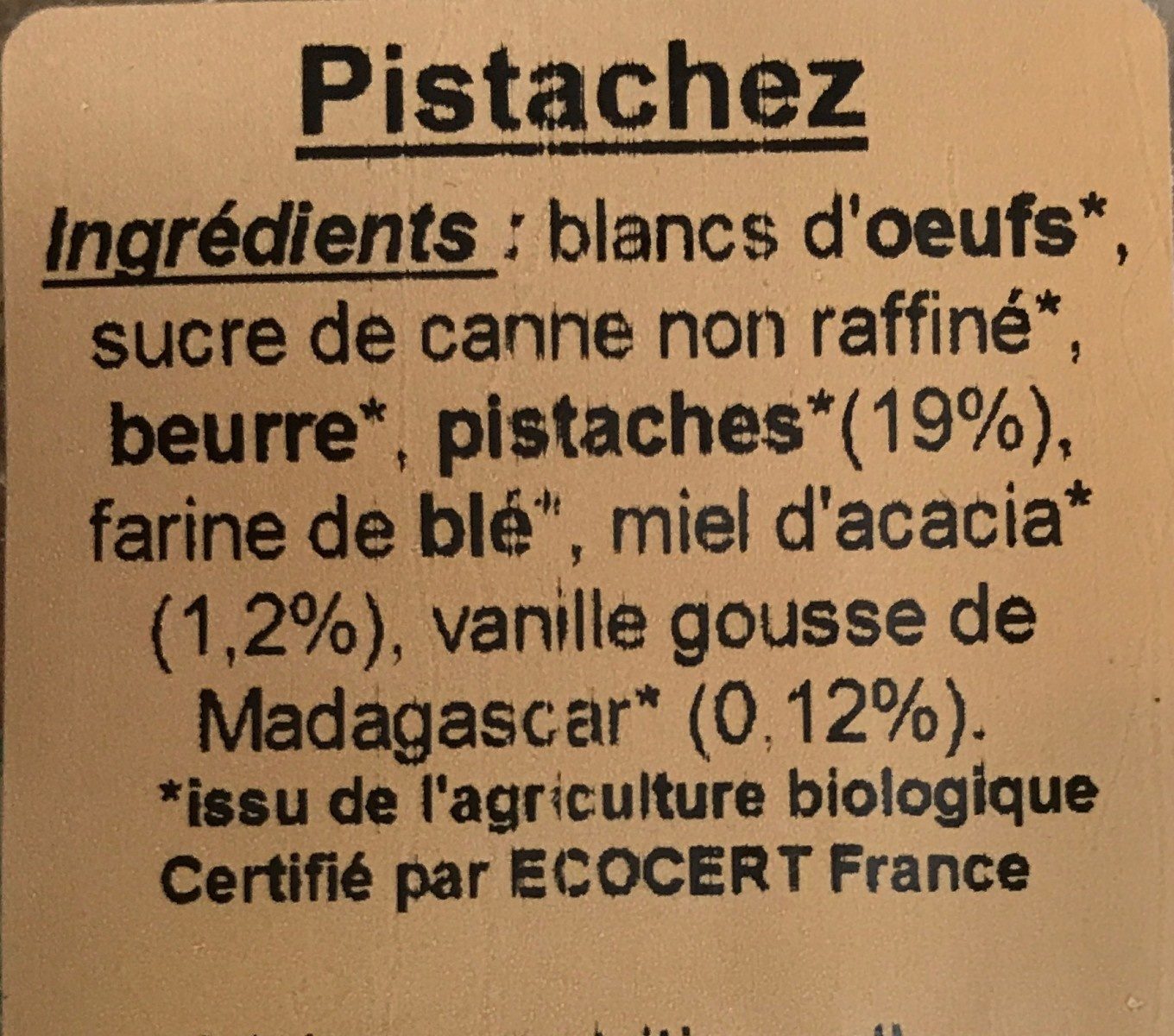 Financier pistache - Ingrédients