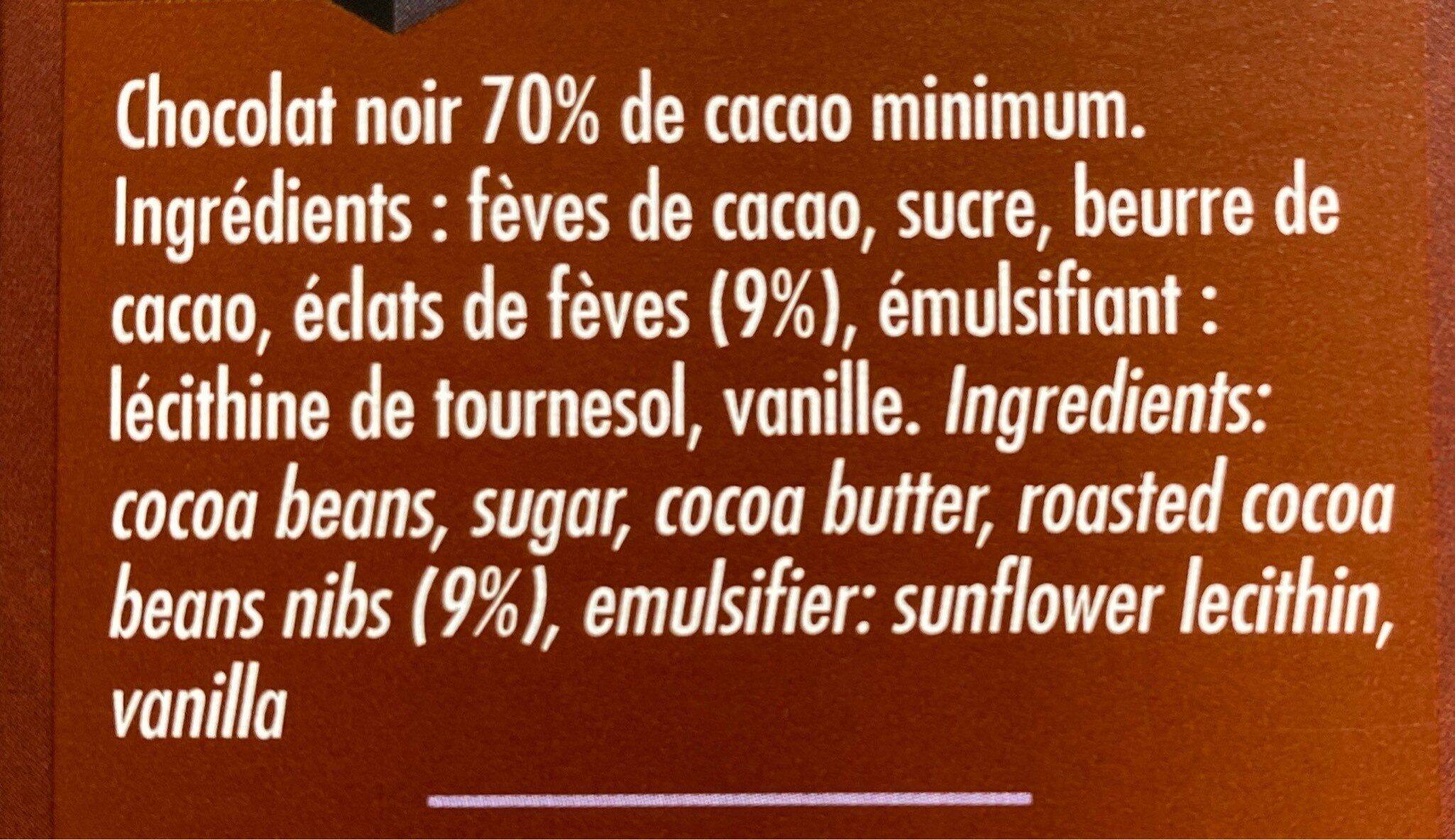 Chocolat noir aux éclats de fèves - Nutrition facts - fr