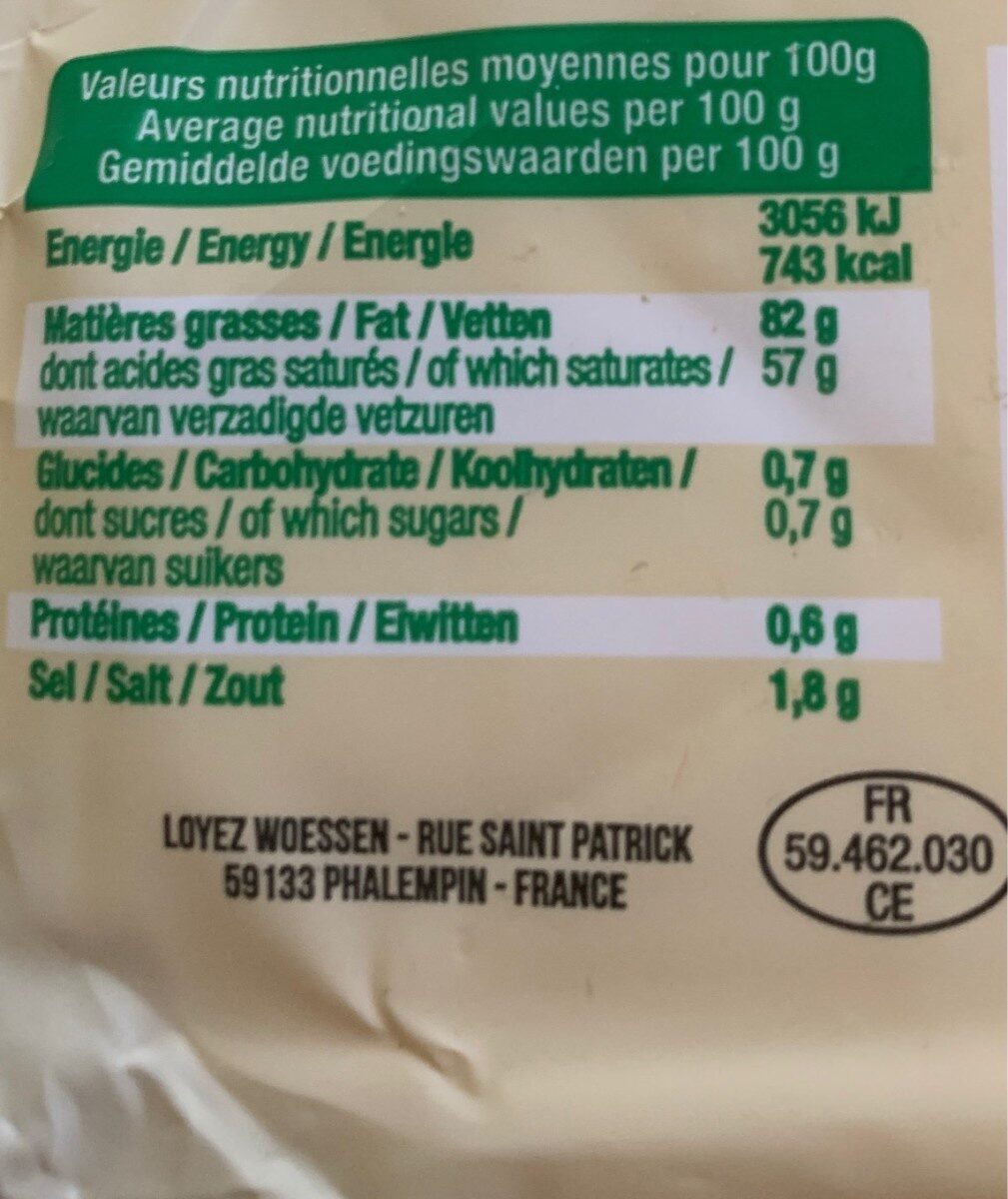 Beurre - Nutrition facts - fr