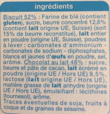Petit beurre tablette chocolat lait pocket - Ingrédients