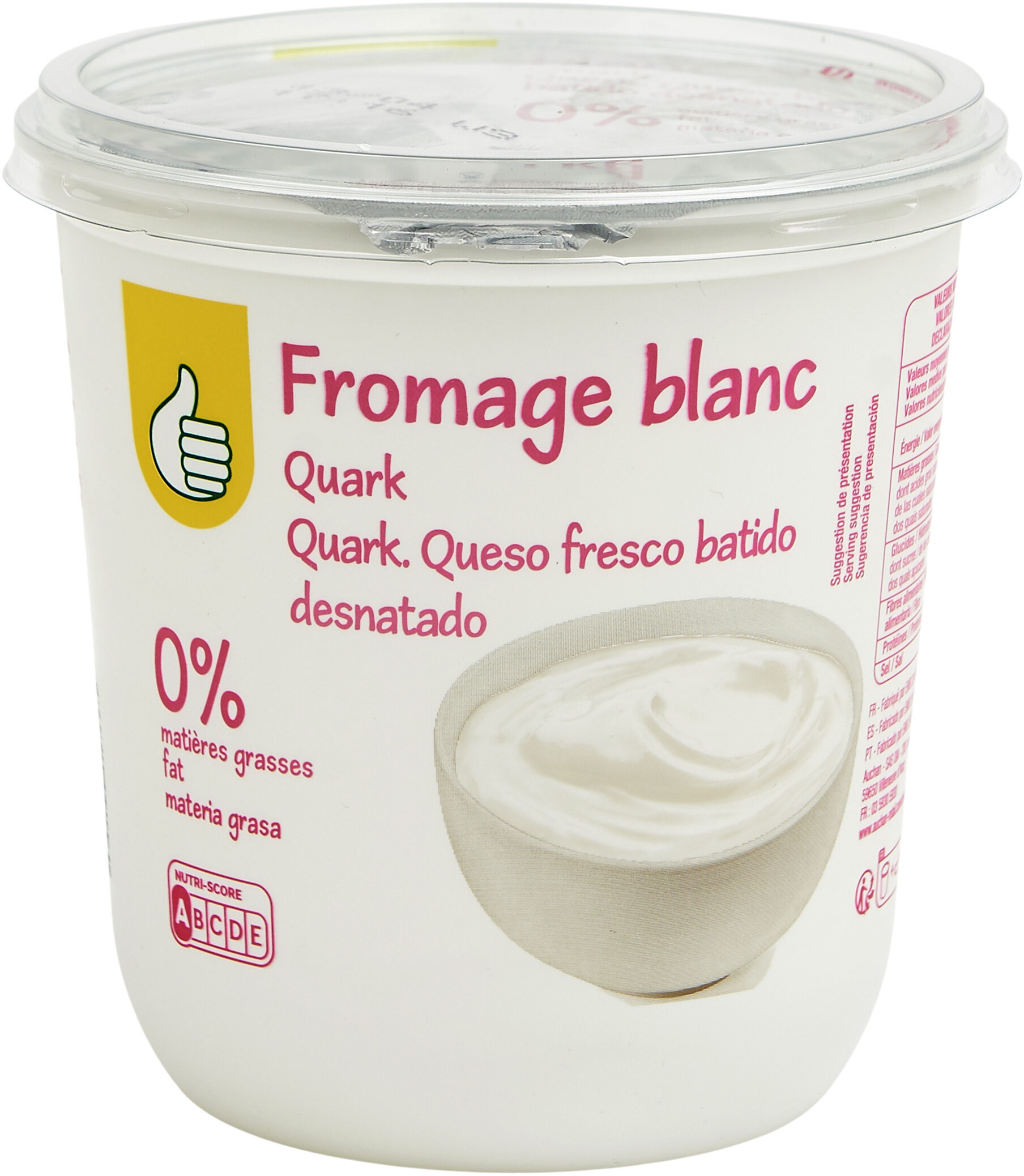 Fromage blanc0% de matières grassespossibilité Picto : Lait Origine France - Produit