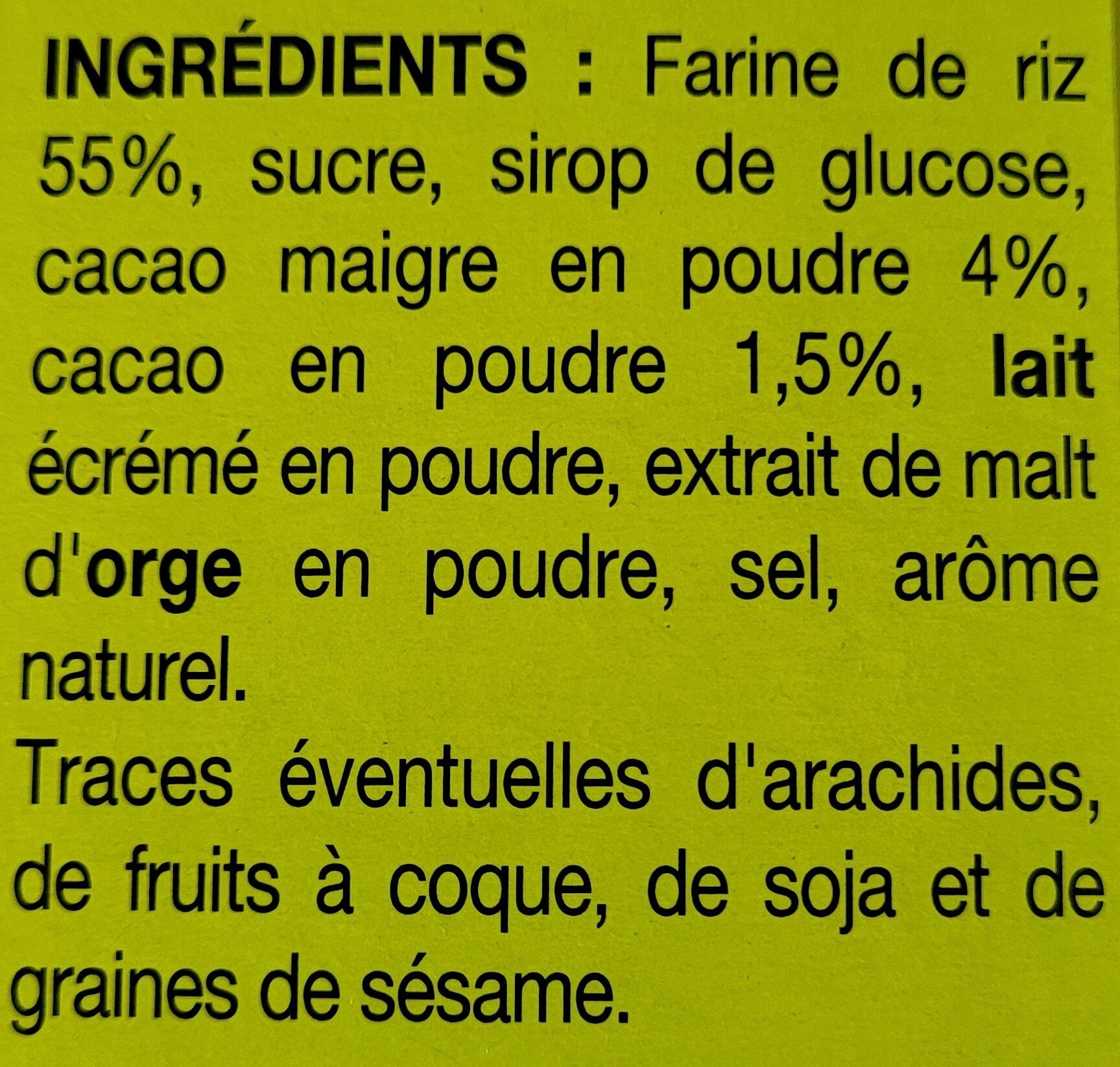 Riz soufflé saveur chocolat - Ingredients - fr