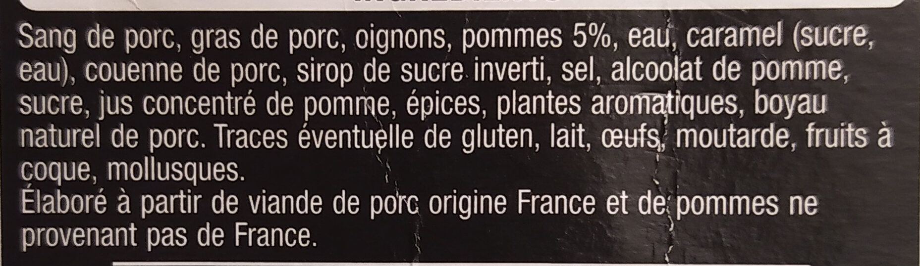 Boudin noir aux pommes x2 - Ingrediënten - fr
