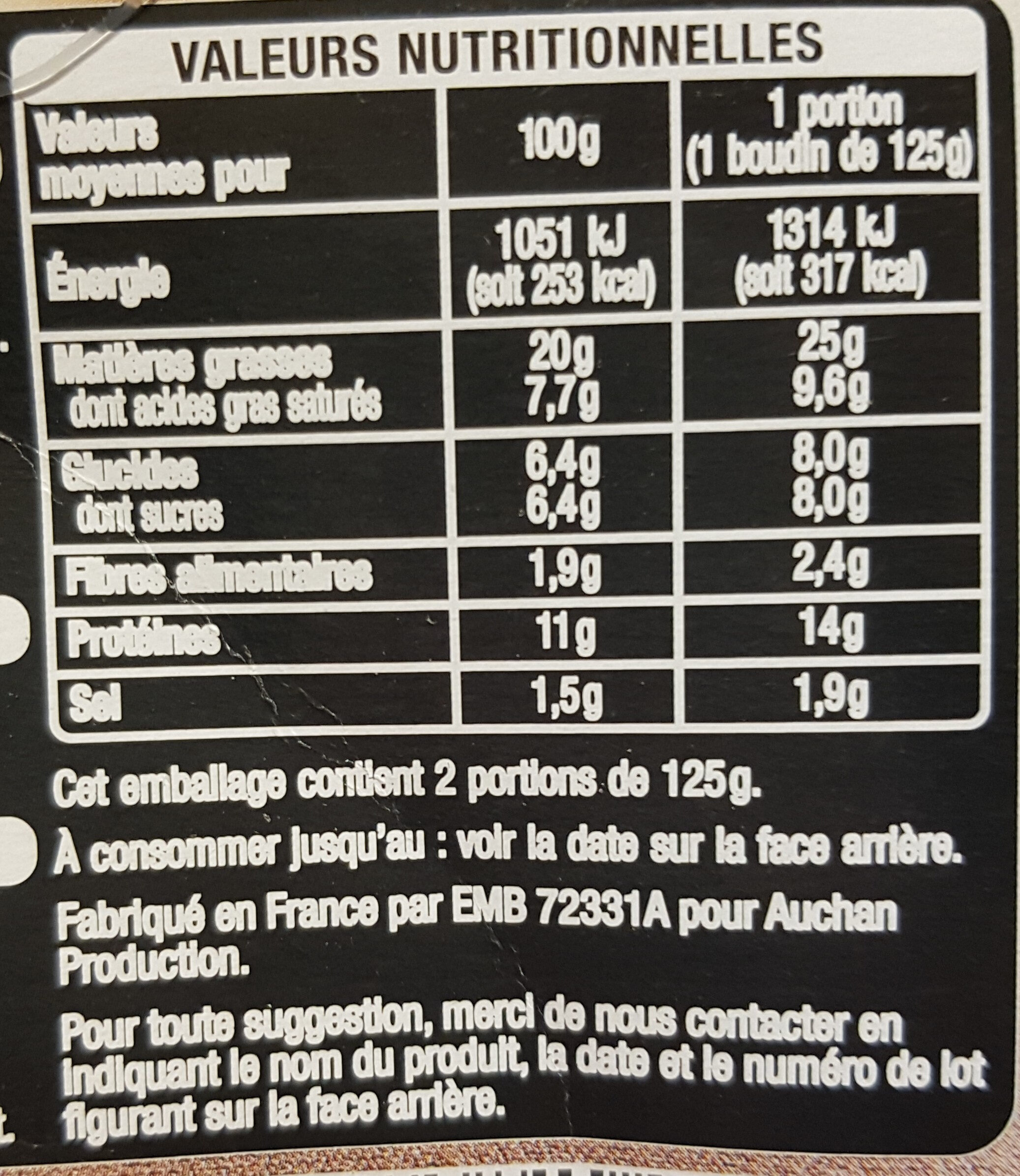 Boudin noir aux pommes x2 - Voedingswaarden - fr