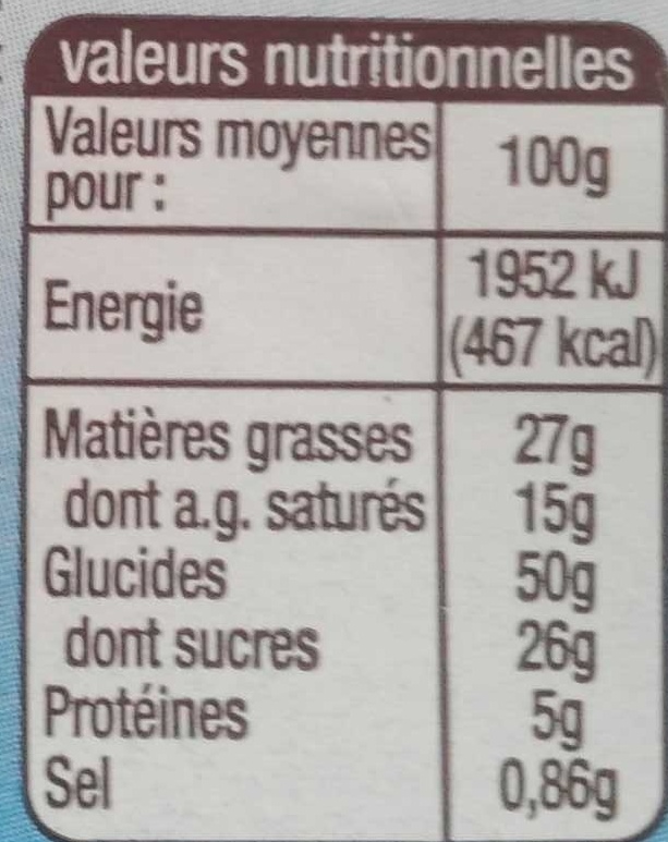 Gaufres nappées au chocolat belge - Información nutricional - fr